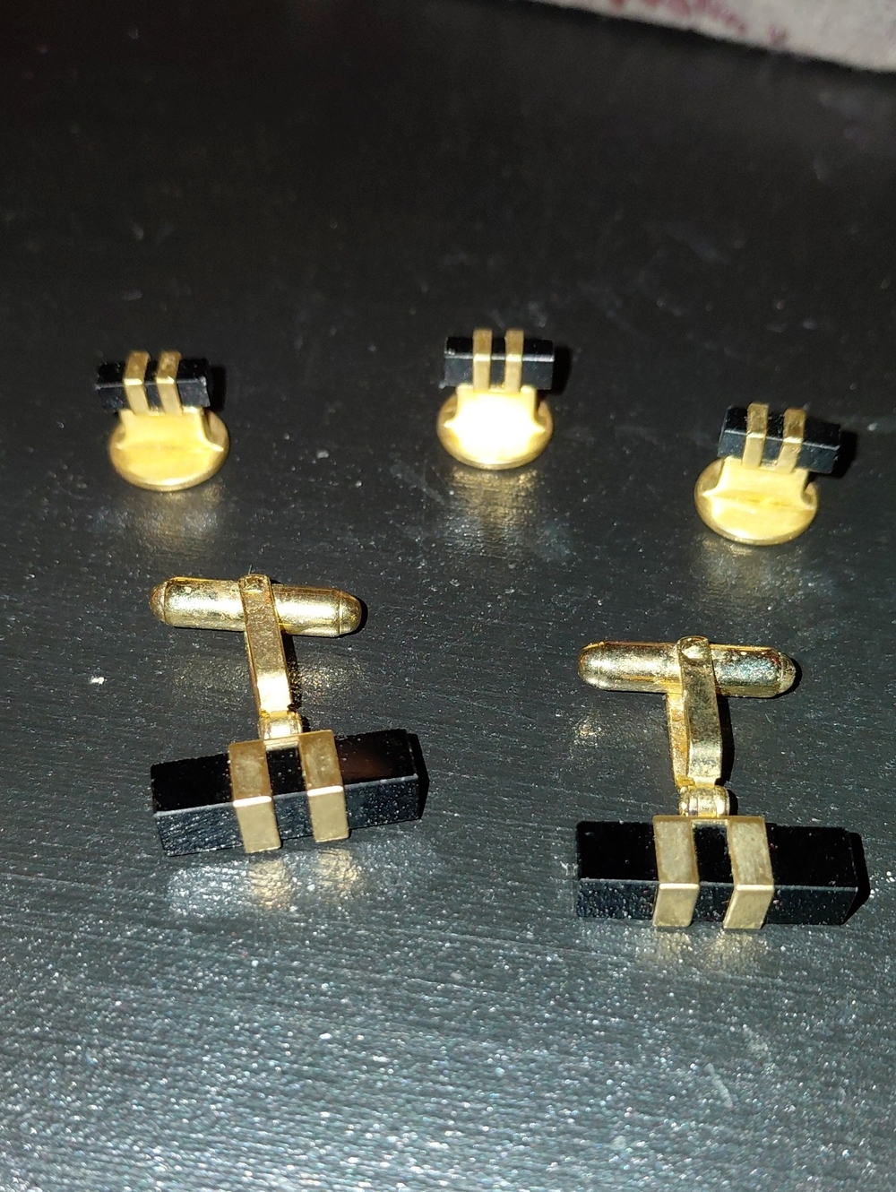 Gold and Black Men's Cufflink and Stud Set